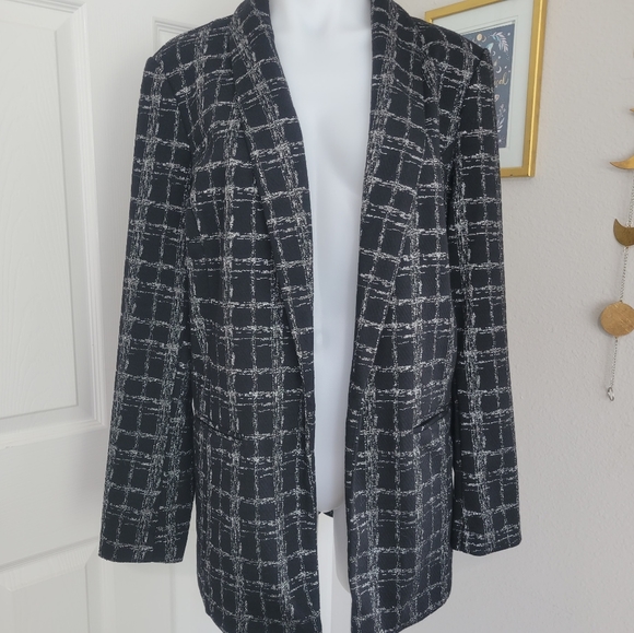 APT. 9 Ponte Stretch Knit Jacket Shine Plaid L NWT Black & Silver - Picture 5 of 16